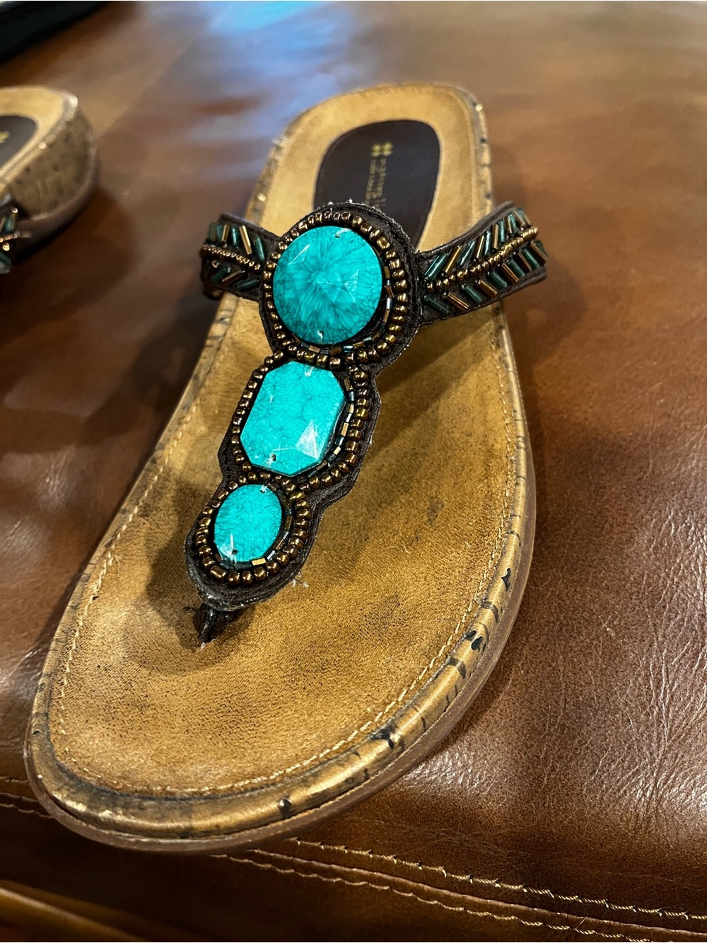 Naturalizer Brown Sandal with Turquoise Stone Accents